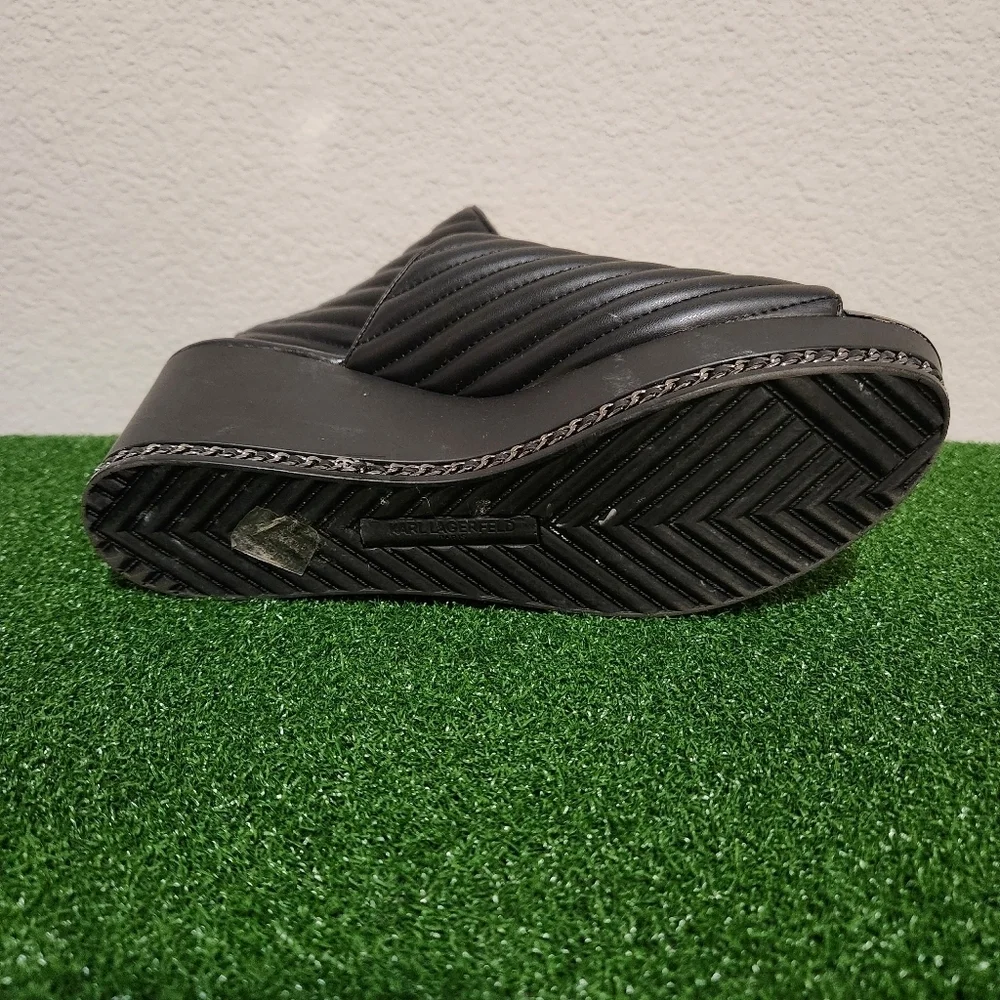 Karl Lagerfeld Liza Black Quilted Wedge Slide Sandals size 11M